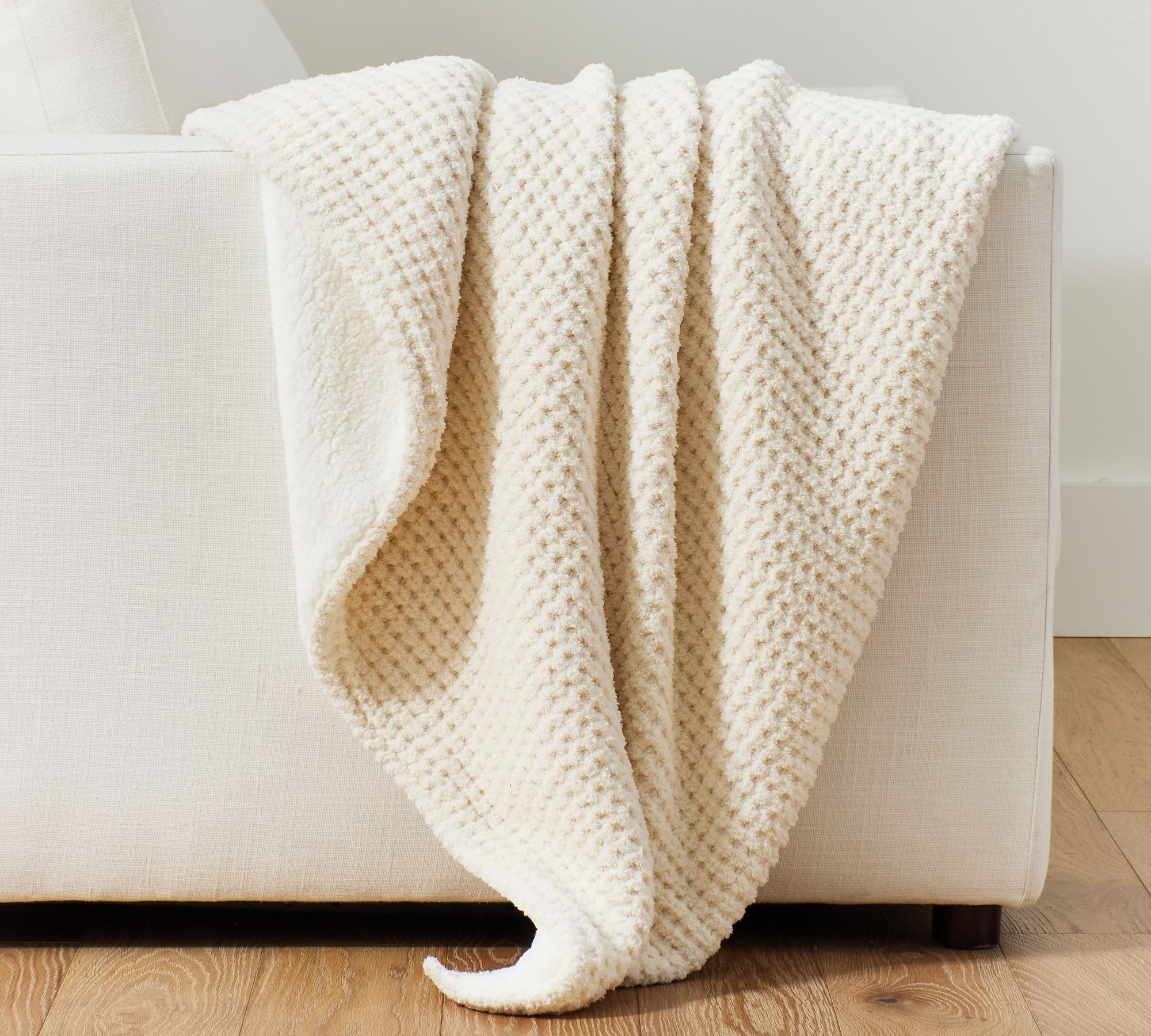 Chenille Waffle Sherpa Back Throw Blanket, 50 x 60"", Midnight | Pottery Barn (US)