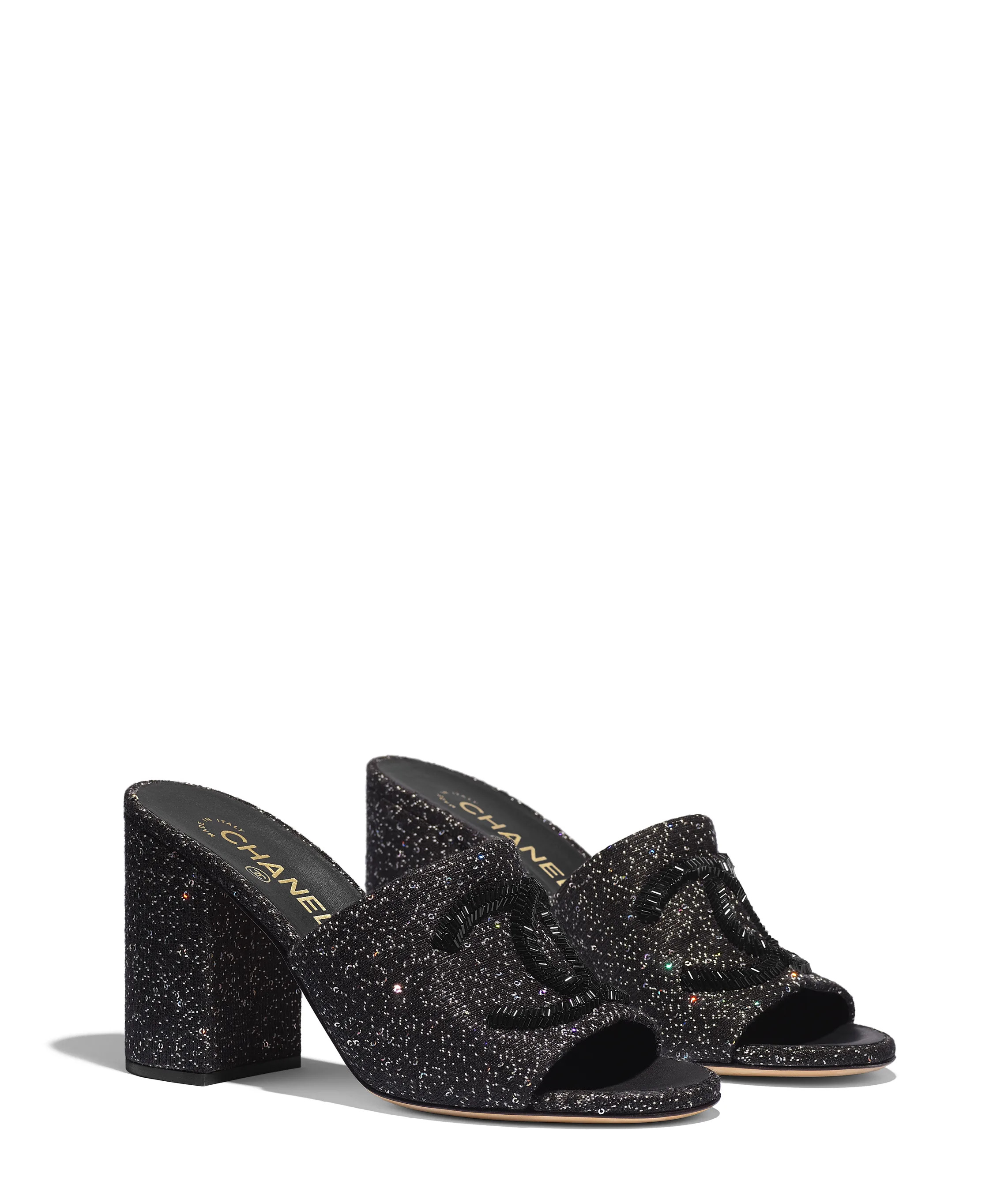 Mules, stoff, schwarz, silberfarben & weiß - CHANEL | Chanel, Inc. (US)