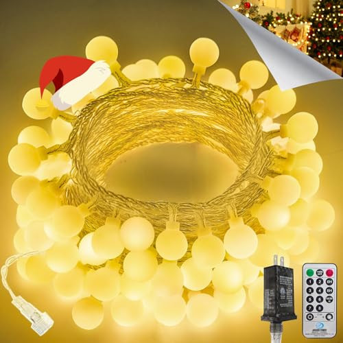 LORRYTE Connectable 43FT 100LED Globe String Lights | 8 Modes Warm White Christmas String Lights Plug in with Remote | Hanging Fairy Light for Indoor Outdoor Bedroom Party Christmas Tree Decor | Amazon (US)