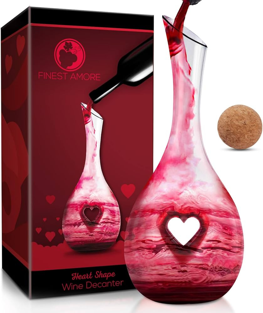 Wine Decanter - 1200ml Heart Shaped Red Wine Carafe with Stopper - Hand Blown Lead-free Crystal G... | Amazon (US)