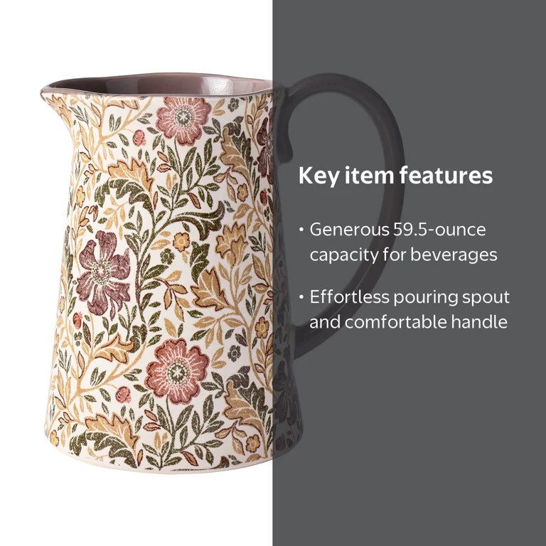 Better Homes & Gardens Edith Vine Floral 59.5 oz Stoneware Pitcher | Walmart (US)