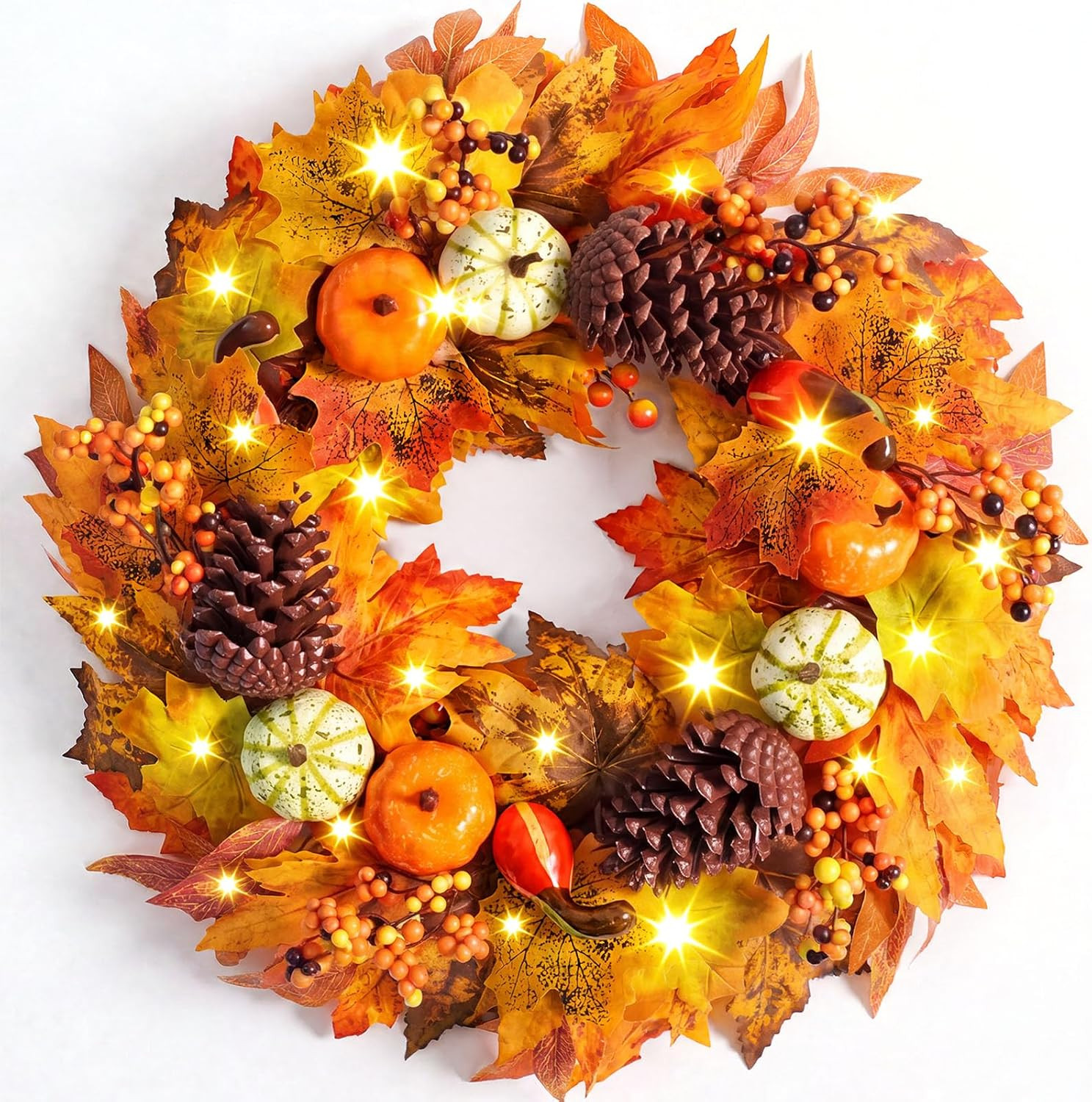 DomeStar 22" Lighted Fall Wreath for Front Door | Amazon (US)