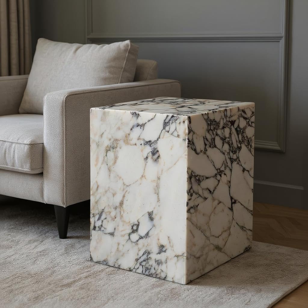 HomeRoots 20" Ivory Marble Square Block End Table | Amazon (US)