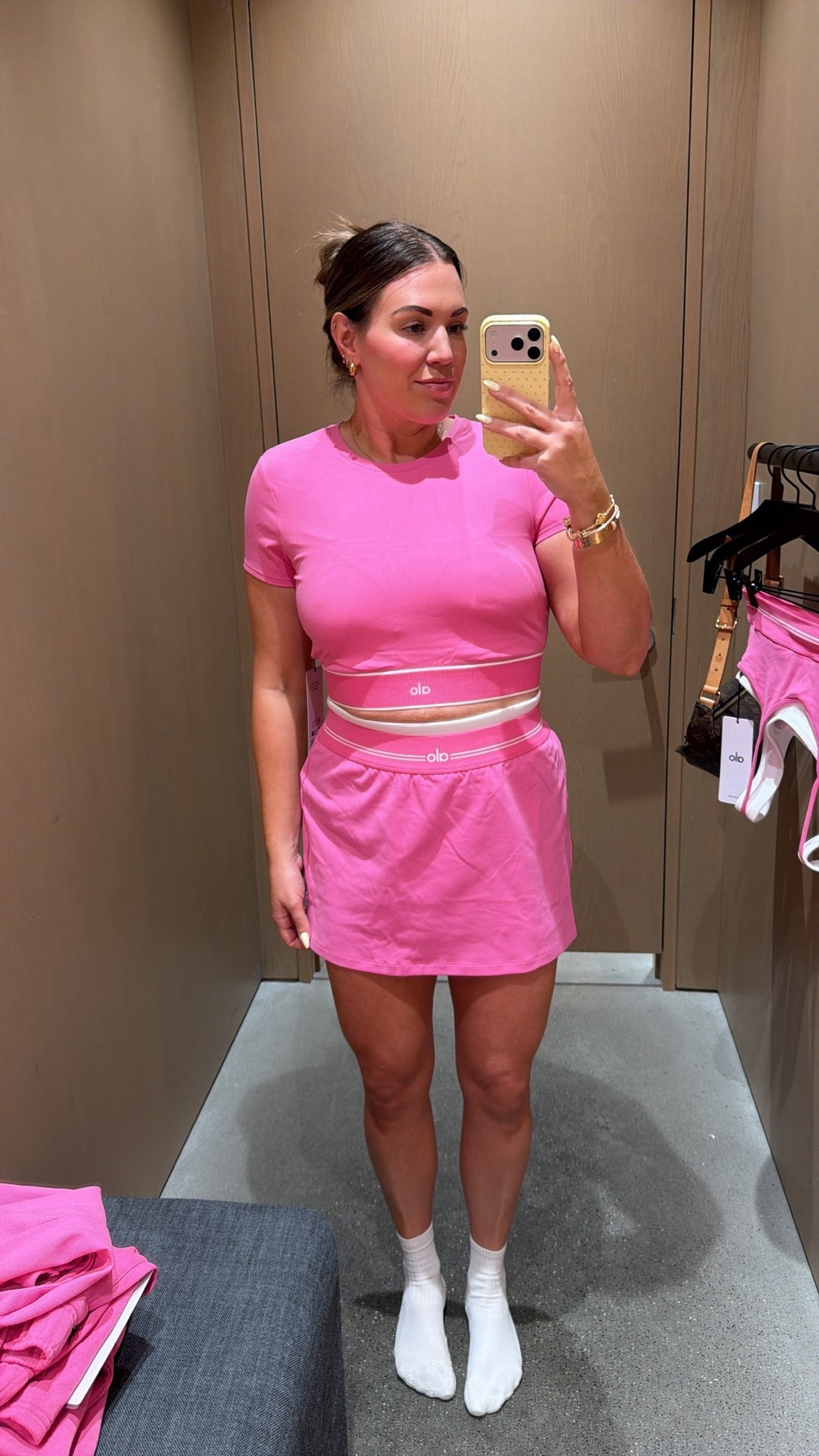 curvy midsize Alo Paradise Pink look! wearing size large in short sleeve bra top and skort 💕

#LTKMidsize #LTKSeasonal #LTKActive