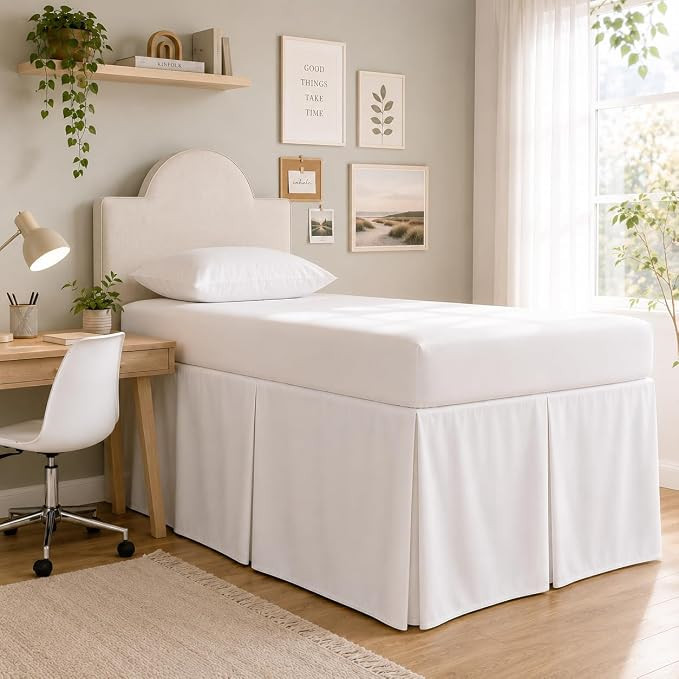 Box Pleated Dorm Room Bed Skirt with Split Corners, 100% Microfiber Soft, Sheen & Luxurious Look,... | Amazon (US)