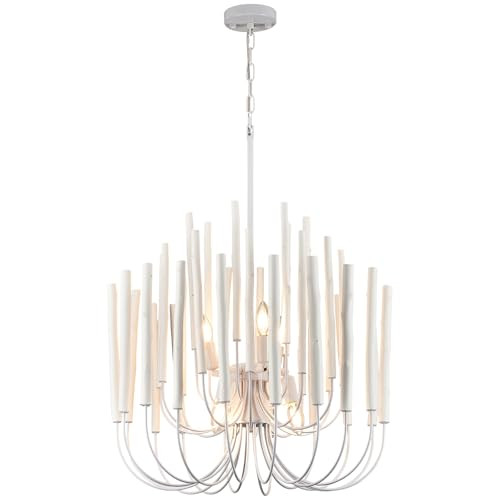 HEYAN Modern Round Chandelier, Whitewash Wood Metal, 24x29 Inch, Chain Mounted, Sculptural Design... | Amazon (US)