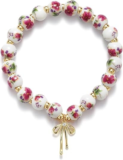 Beads Bow Charm Bracelet for Women Flower Vintage Bracelet Handmade Stretch Beaded Dainty Romanti... | Amazon (US)