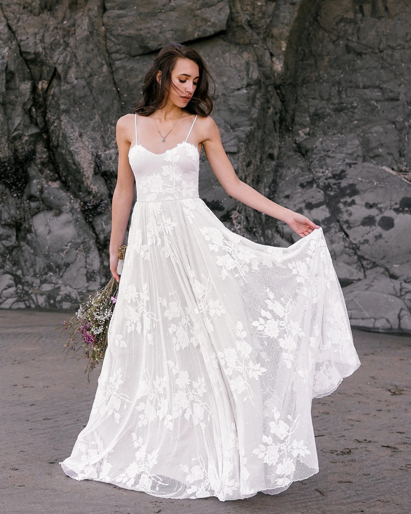 Rose Lace Wedding Dress, Boho Bridal Dress Spring and Summer Weddings, Sleeveless Sweetheart Dres... | Etsy (US)