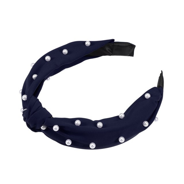 Unique Bargains 1 Pcs Satin Knotted Pearl Headband Hairband for Women Deep Blue 1.1" Wide - Walma... | Walmart (US)