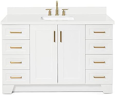 ARIEL 55" Inch White Bathroom Vanity with Pure White Quartz Countertop | Rectangle Sink | 2 Soft-... | Amazon (US)
