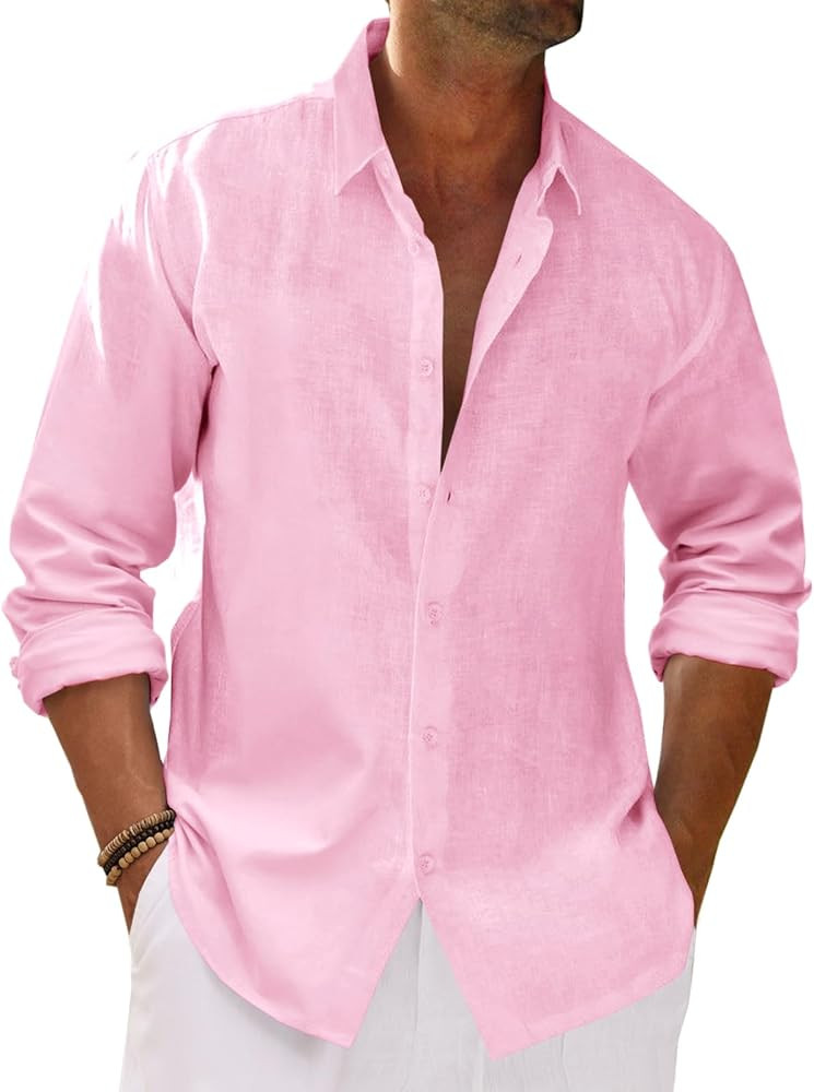 Runcati Mens Button Down Shirt Cotton Linen Casual Long Sleeve Shirts Collared Hippie Beach Tops | Amazon (US)