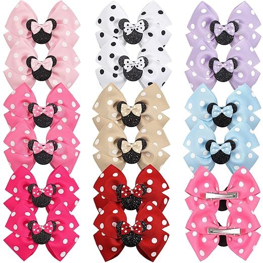 16 Pcs Mouse Ears Bow Clips for Girls, Polka Dot Red Bows Theme Park Costume Party Decoration for... | Amazon (US)