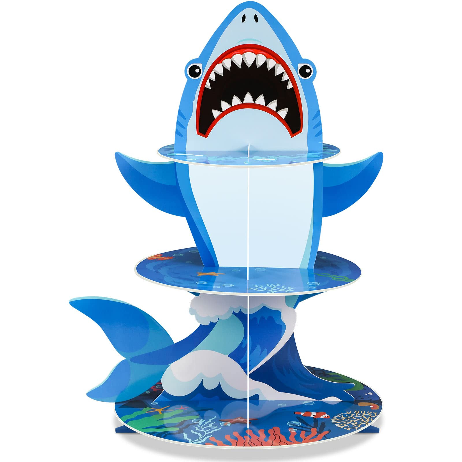 3 Tier Shark Party Cupcake Stand Decorations Under The Sea Shark Theme Cupcake Holder Ocean Anima... | Amazon (US)