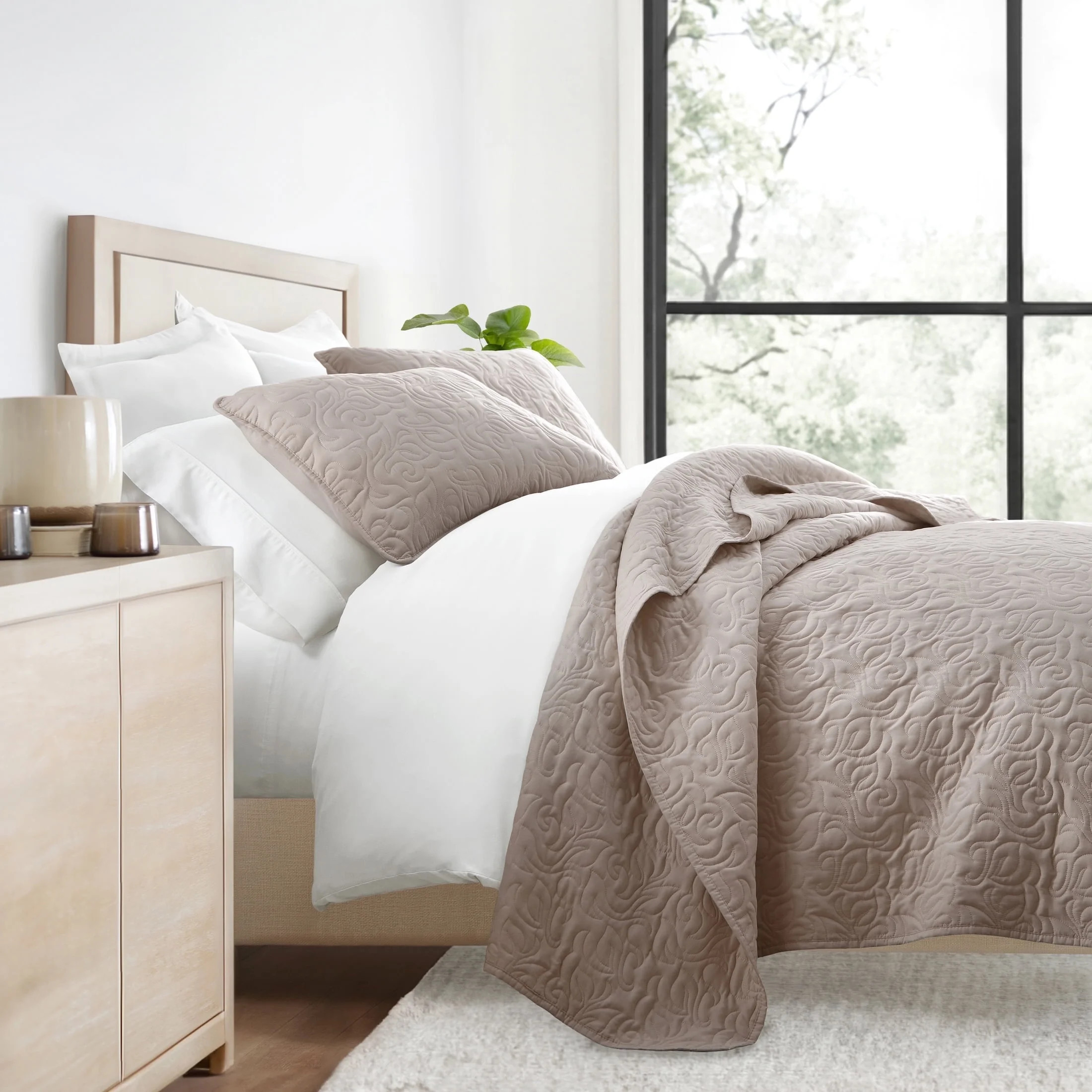 Wrinkle Resistant All Season Quilt Set Coverlet Latte Floral Stitched for King Size Bedding by Co... | Walmart (US)