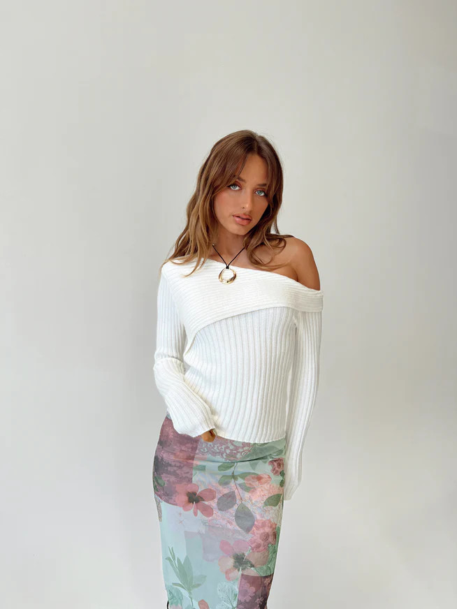 Jaybell Cold Shoulder Sweater White | Princess Polly US