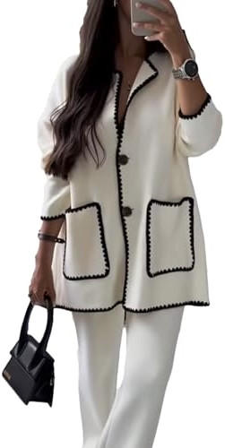 Silly Turtle Womens Two Piece Outfits Long Sleeve Patchwork Knit Top Wide Leg Pants Lounge Sets | Amazon (US)