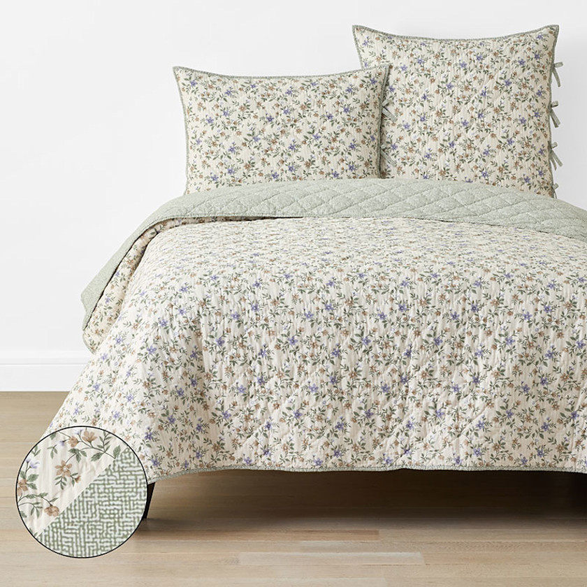 Garden Mist Reversible Quilt - Beige Multi, Full/Queen - Beige/Green, Cotton | The Company Store | The Company Store