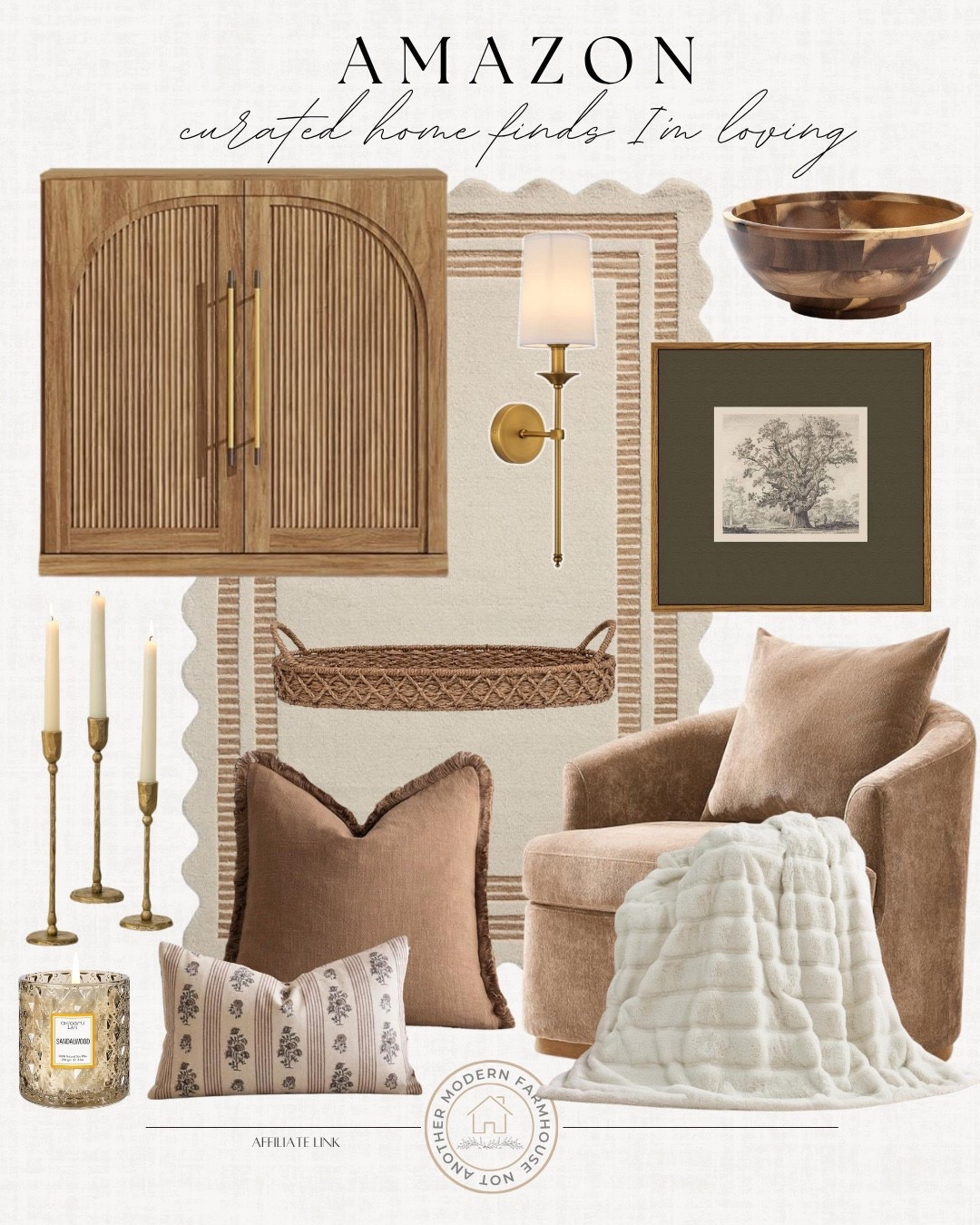Curated home finds from Amazon include accent chair, throw blanket, wall art, decorative bowl, throw pillows, tray, sconce, small cabinet, candlestick holder, candle.

Home decor, looks for less, styled home, curated home, neutral decor

#LTKHome #LTKSaleAlert #LTKSeasonal