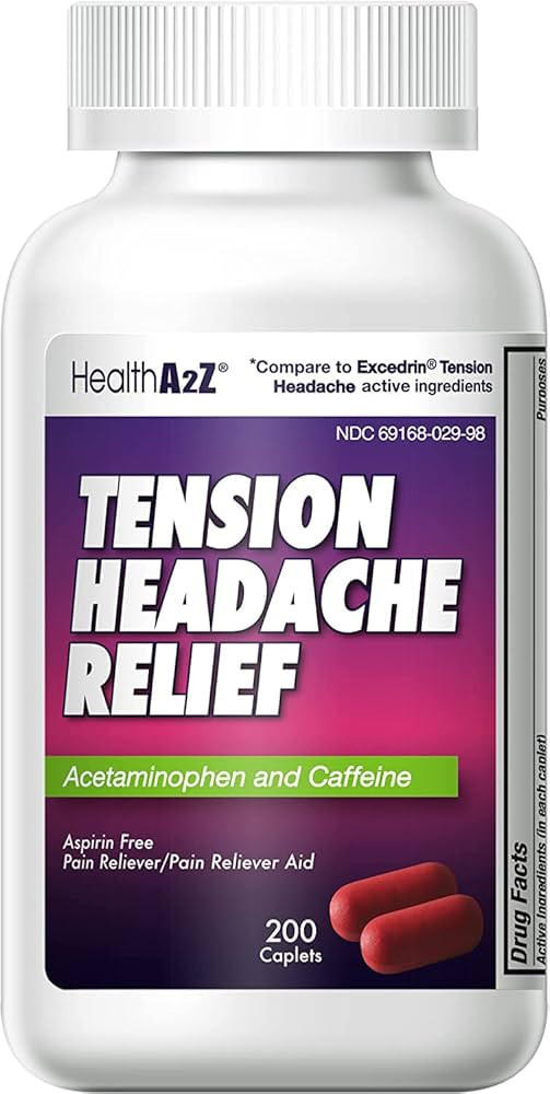 HealthA2Z® Tension Headache Relief | Acetaminophen 500mg | Caffeine 65mg | Pain Reliever Aid | A... | Amazon (US)