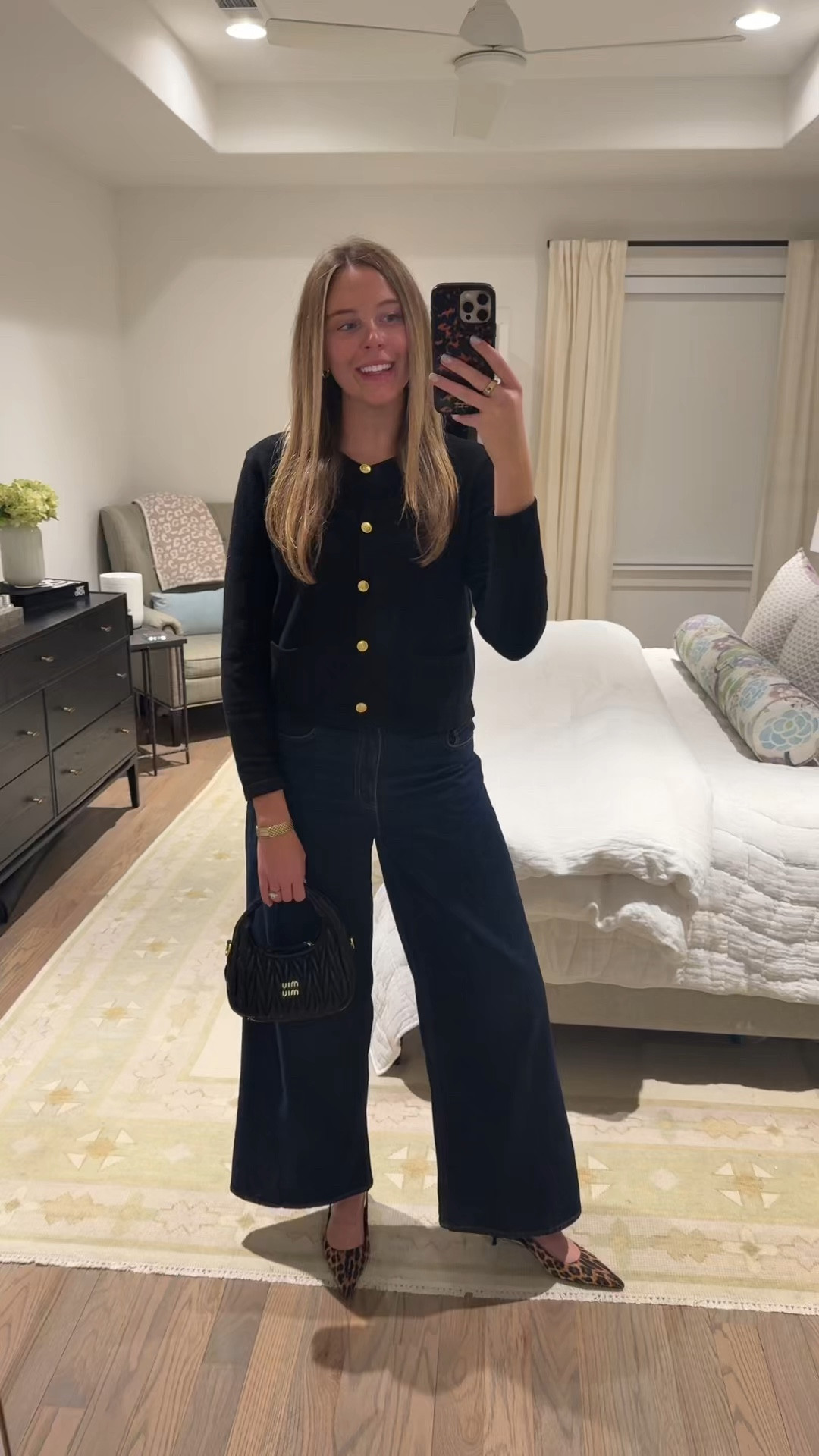 Date night OOTN! Black cardigan, wide leg jeans, leopard kitten heel 

#LTKStyleTip #LTKWatchNow #LTKFindsUnder100