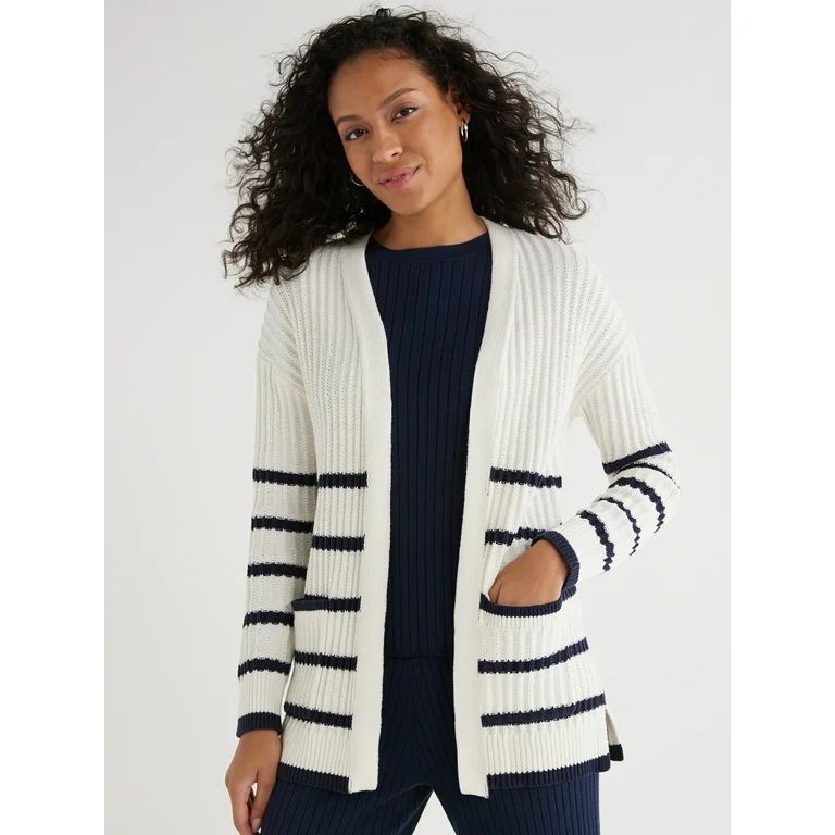 Time and Tru Women’s Shaker Knit Open Front Cardigan Sweater, Midweight, Sizes XS-XXXL | Walmart (US)