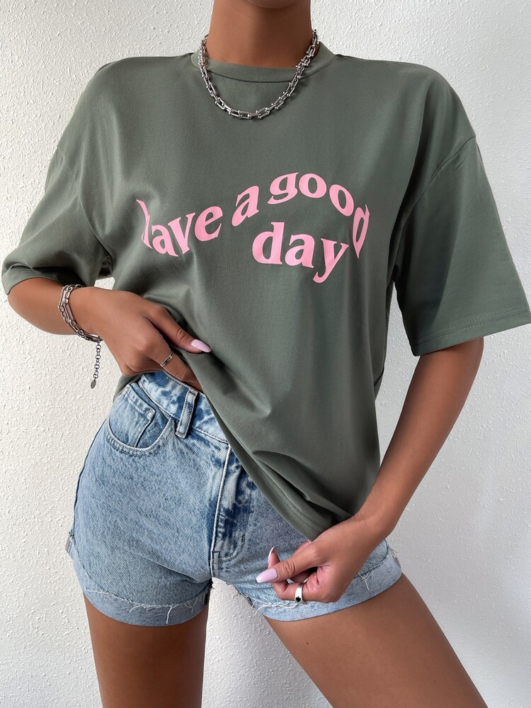 Slogan Graphic Drop Shoulder Tee | SHEIN