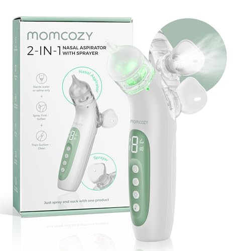 Momcozy BreezyClear™ 2-in-1 Electric Nasal Aspirator for Baby with Spray, 65kPa Hospital-Grade Suction, 4 Adjustable Levels, Quiet & Portable Nose Cleaner with Soothing Light & Music | Amazon (US)