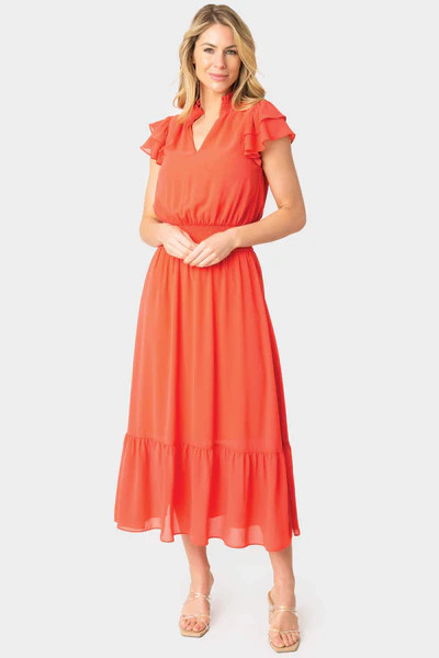 Romantic Feminine Flutter Sleeve Maxi Dress | Gibson