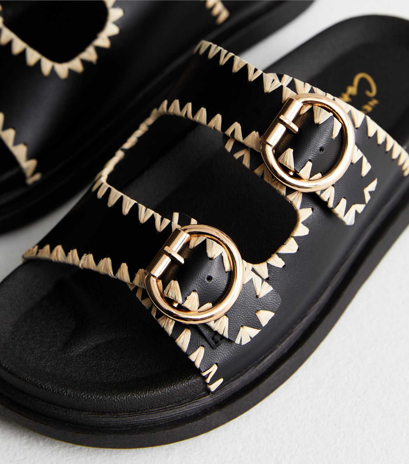 Black Whipstitch Chunky Sliders | New Look | New Look (UK)