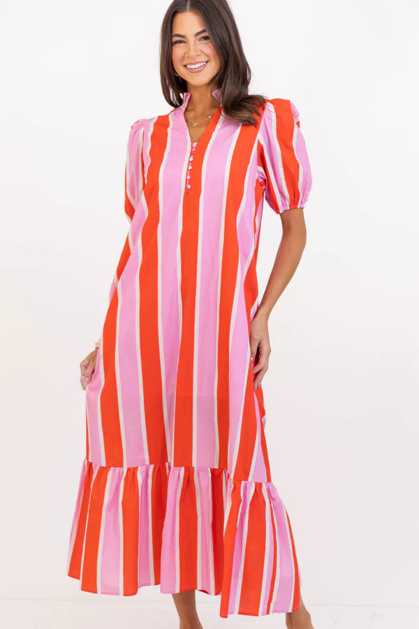 Just A Bit Better Orange Striped Midi Dress | The Mint Julep Boutique