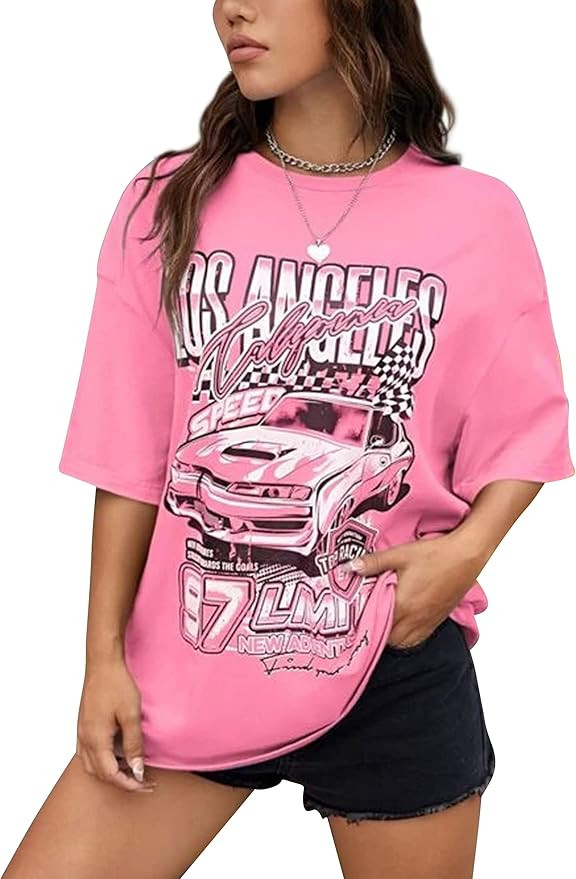 MISSACTIVER Women’s Oversized Graphic Print T-Shirt Cartoon Drop Shoulder Short Sleeve Casual ... | Amazon (US)