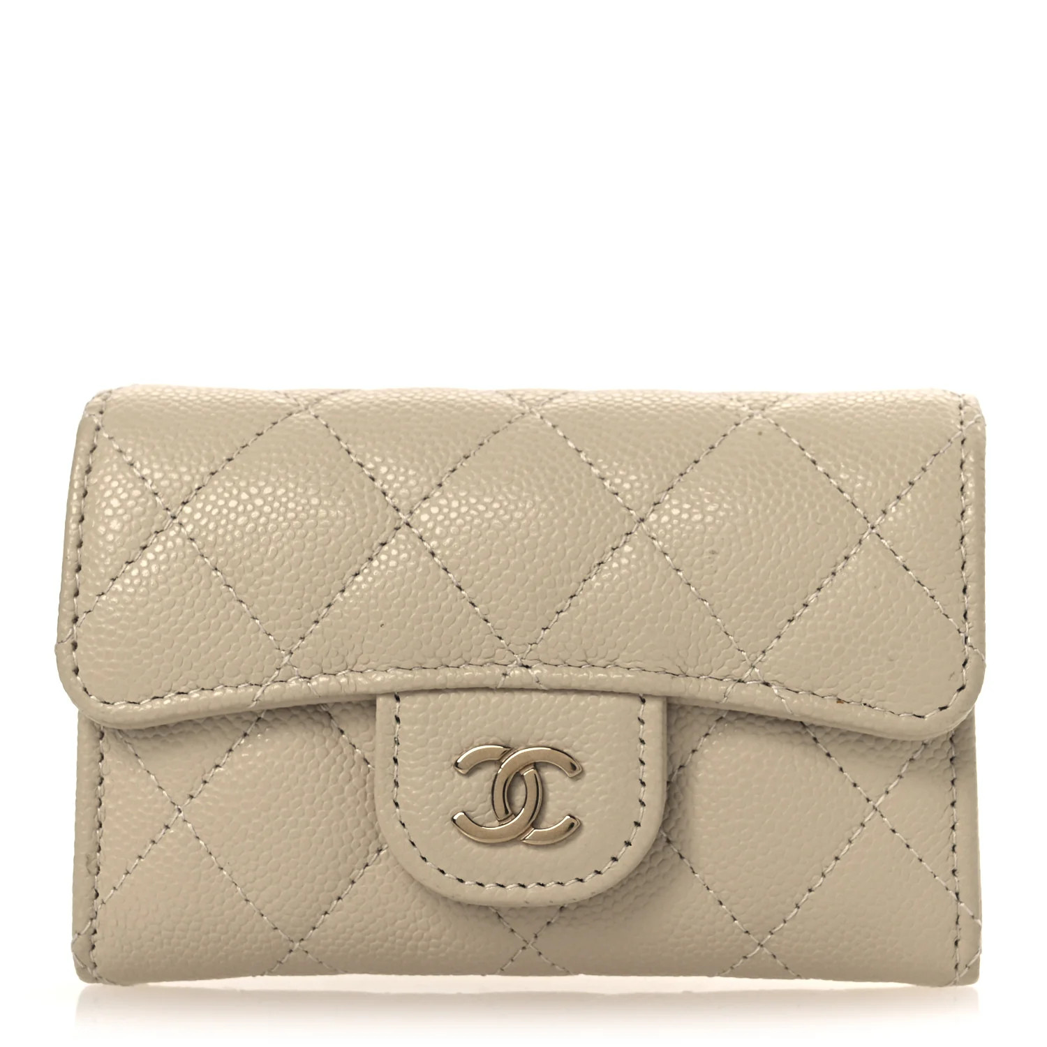 Caviar Quilted Flap Card Holder Wallet Beige | FASHIONPHILE (US)