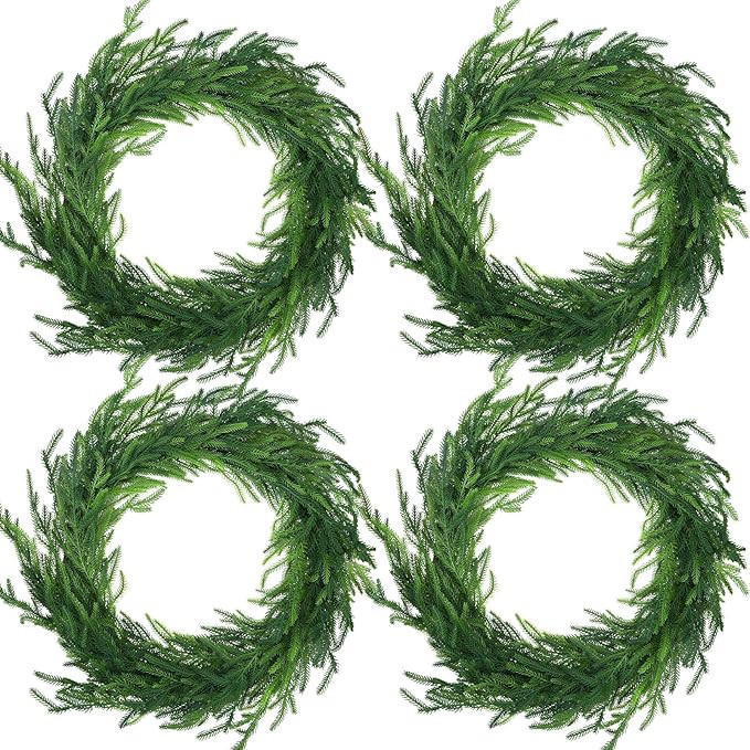 Jutom Christmas Norfolk Pine Wreath for Crafts Artificial Green Wreath Garland Faux Greenery Real... | Amazon (US)