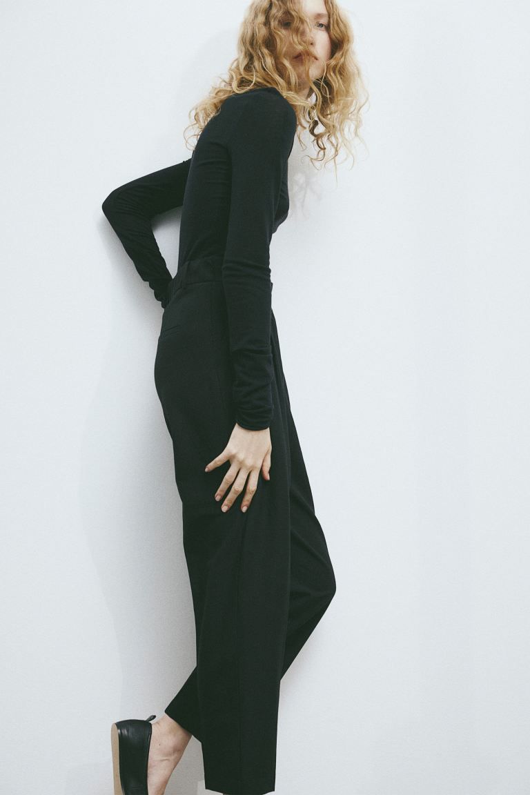 Tapered Linen-blend Pants - Black - Ladies | H&M US | H&M (US + CA)