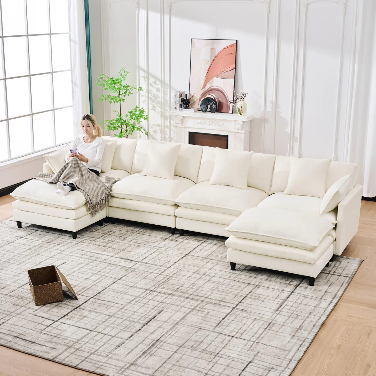 Streamdale U-shaped modular sectional sofa with 2 ottomans, 4 cushions, 2 pillows. Beige. | Shop Simon