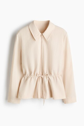 H & M - Zip-through peplum shirt - Beige | H&M (UK, MY, IN, SG, PH, TW, HK)