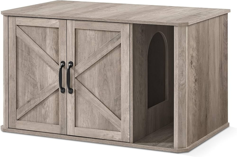 Feandrea Litter Box Enclosure, Modern Cat Litter Box Furniture Hidden, Front Entry, Double Doors,... | Amazon (US)