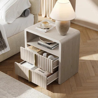 Caly 23.6"Modern Fluted Nightstand, 2 Drawer Bedside Table With Open Shelf, Curve Profile Design | Wayfair North America