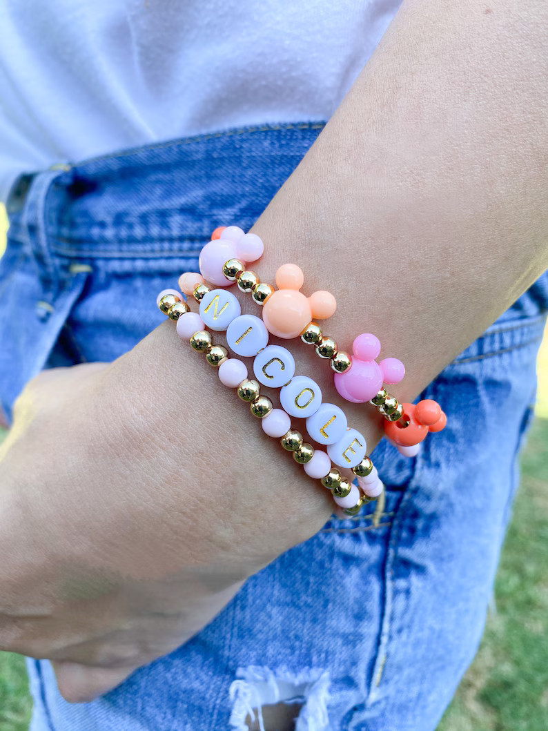 Mickey Three Bracelet Gold Stack  Personalized Bracelet | Etsy | Etsy (US)