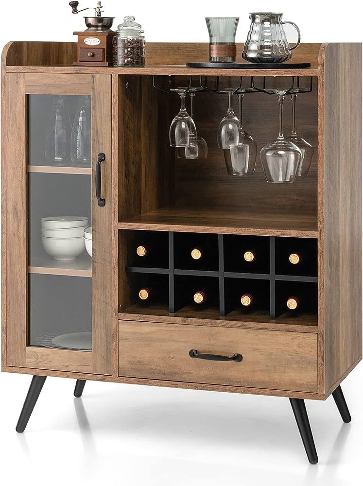Giantex Buffet Sideboard Drawer, Wine Cabinet 8 Bottles, Glass Holder, 3 Tier Cupboard Tempered G... | Amazon (CA)