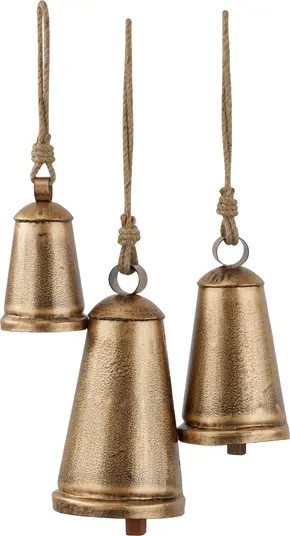 Bronze Metal Indoor Outdoor Meditation Decorative Cow Bell with Jute Hanging Rope - Set of 3 | Nordstrom Rack