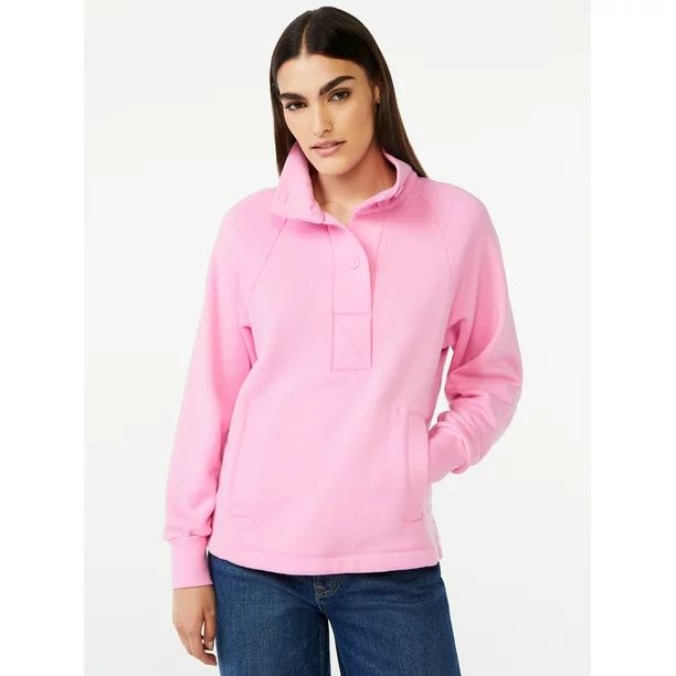 Free Assembly Women's Placket Popover Sweatshirt Top with Raglan Sleeves - Walmart.com | Walmart (US)