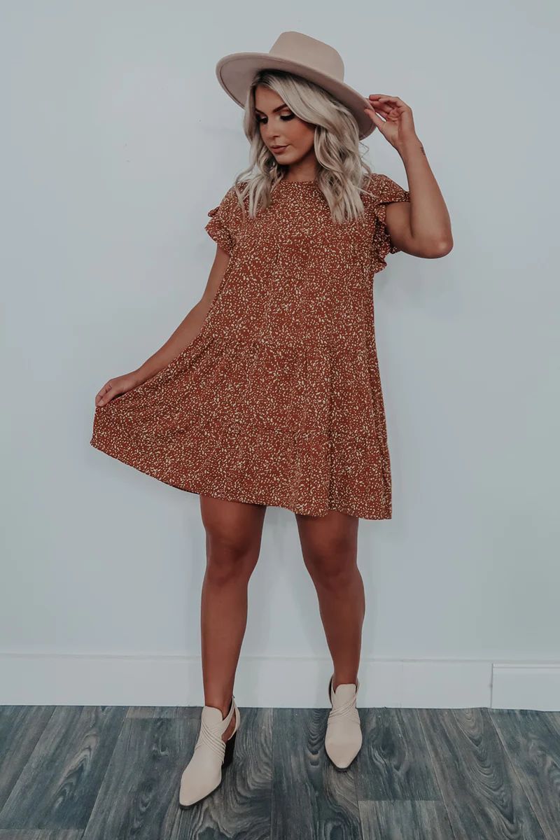 Pick Of The Patch Dress: Terracotta/Beige | Shophopes