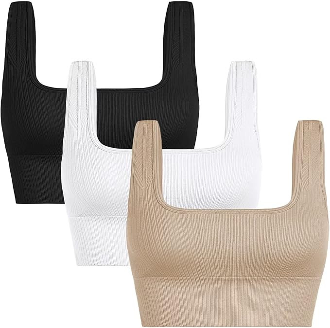 INIBUD Women's Sports Bra Padded Workout Set Crop Tank Tops Bralette Ribbed Seamless Gym Longline | Amazon (US)