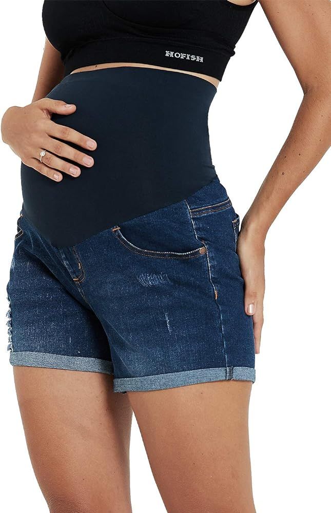 HOFISH Women's Pregnancy Over The Belly Denim Shorts Support Breathable Maternity Jeans Shorts fo... | Amazon (US)