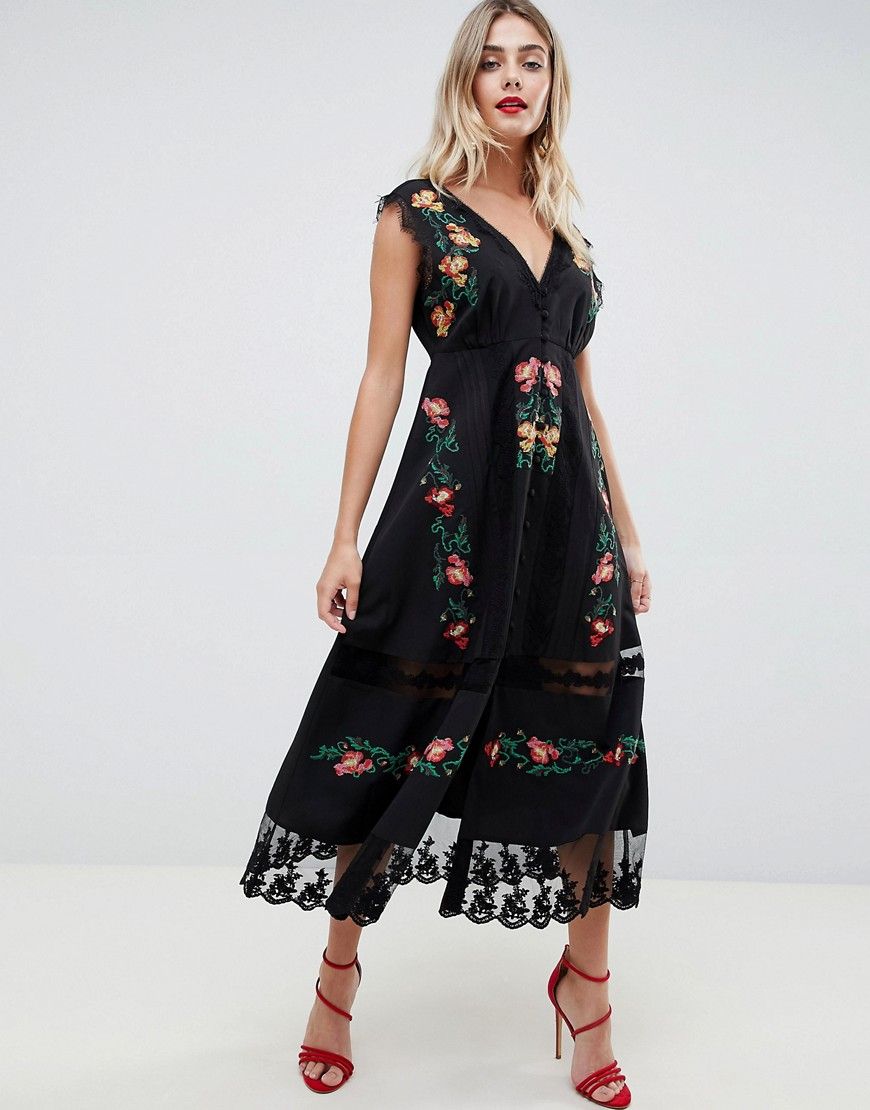 ASOS DESIGN lace & embroidered maxi dress - Multi | ASOS US