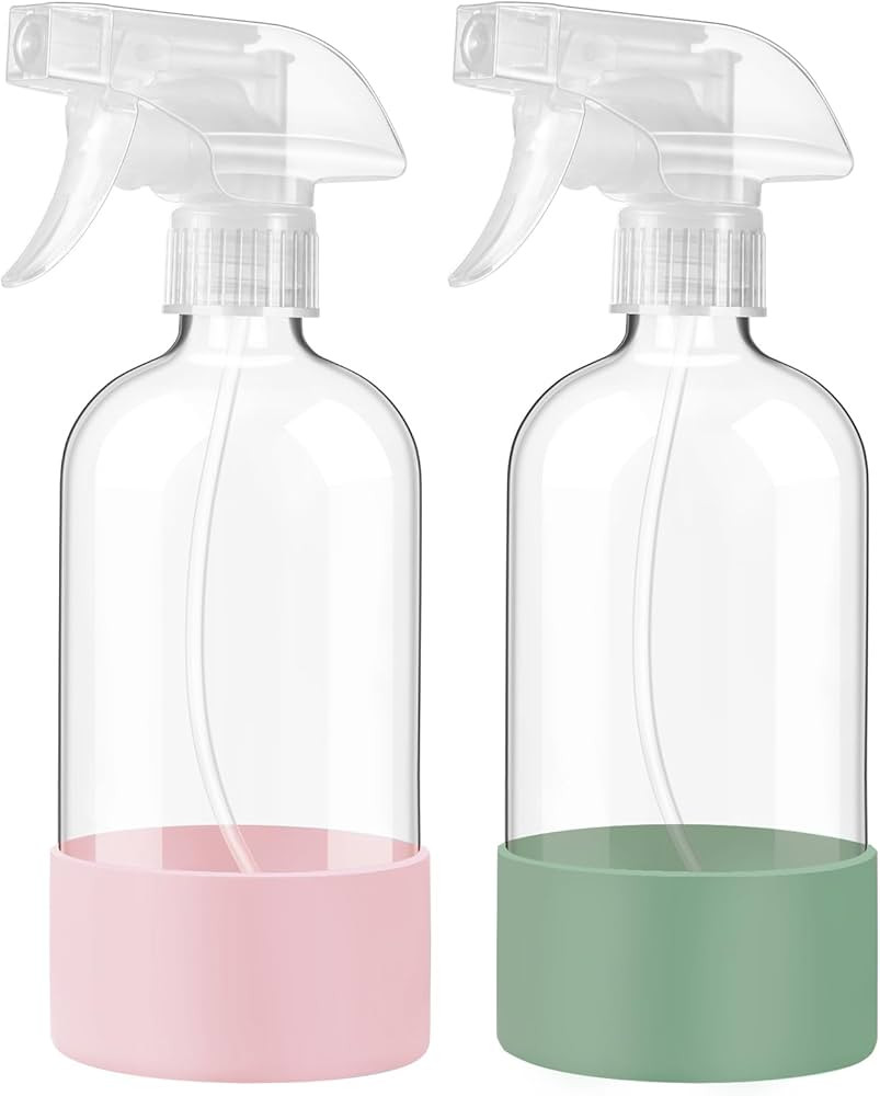 JohnBee Glass Spray Bottles with Silicone Sleeve, 2 Pack16 oz Empty Refillable Containers with Ad... | Amazon (US)