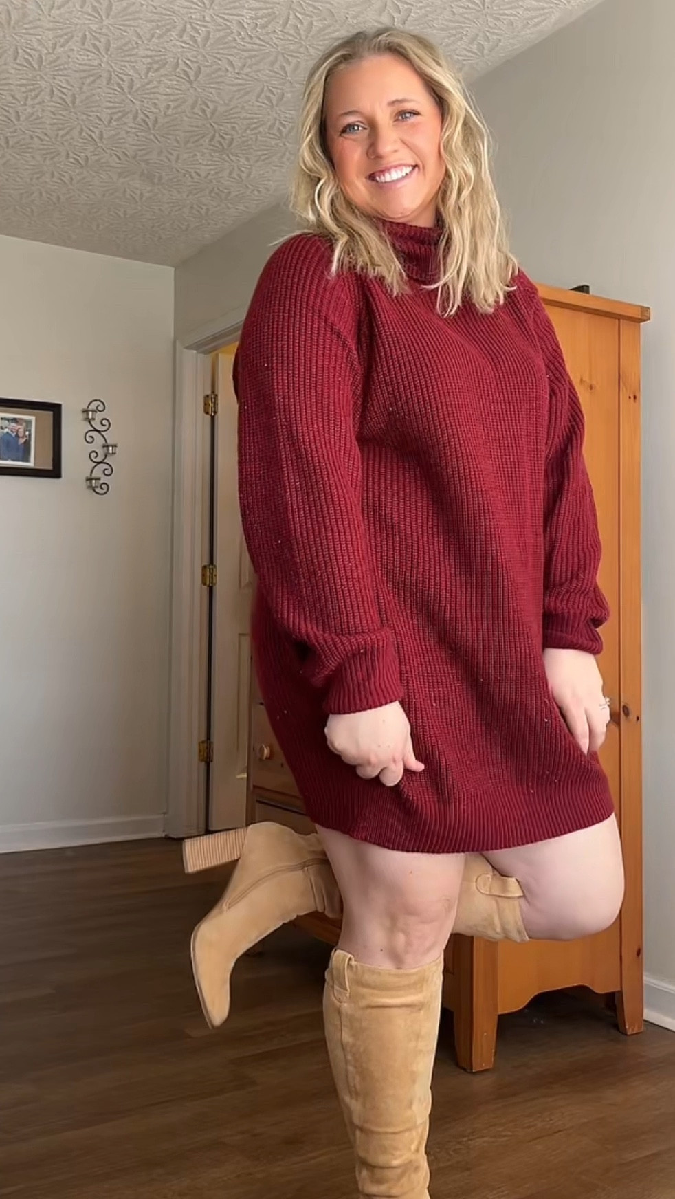 Fall/winter Amazon outfit
Size 12-14 sweater dress xl
Boots size 10 fit wide legged 
Amazon link in bio 

#LTKFindsUnder50 #LTKOver40 #LTKMidsize