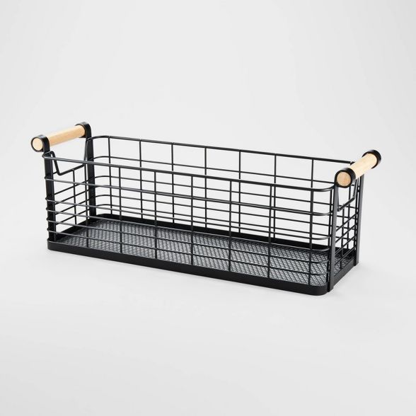 Rectangular Wire Natural Wood Handles Basket - Brightroom™ | Target