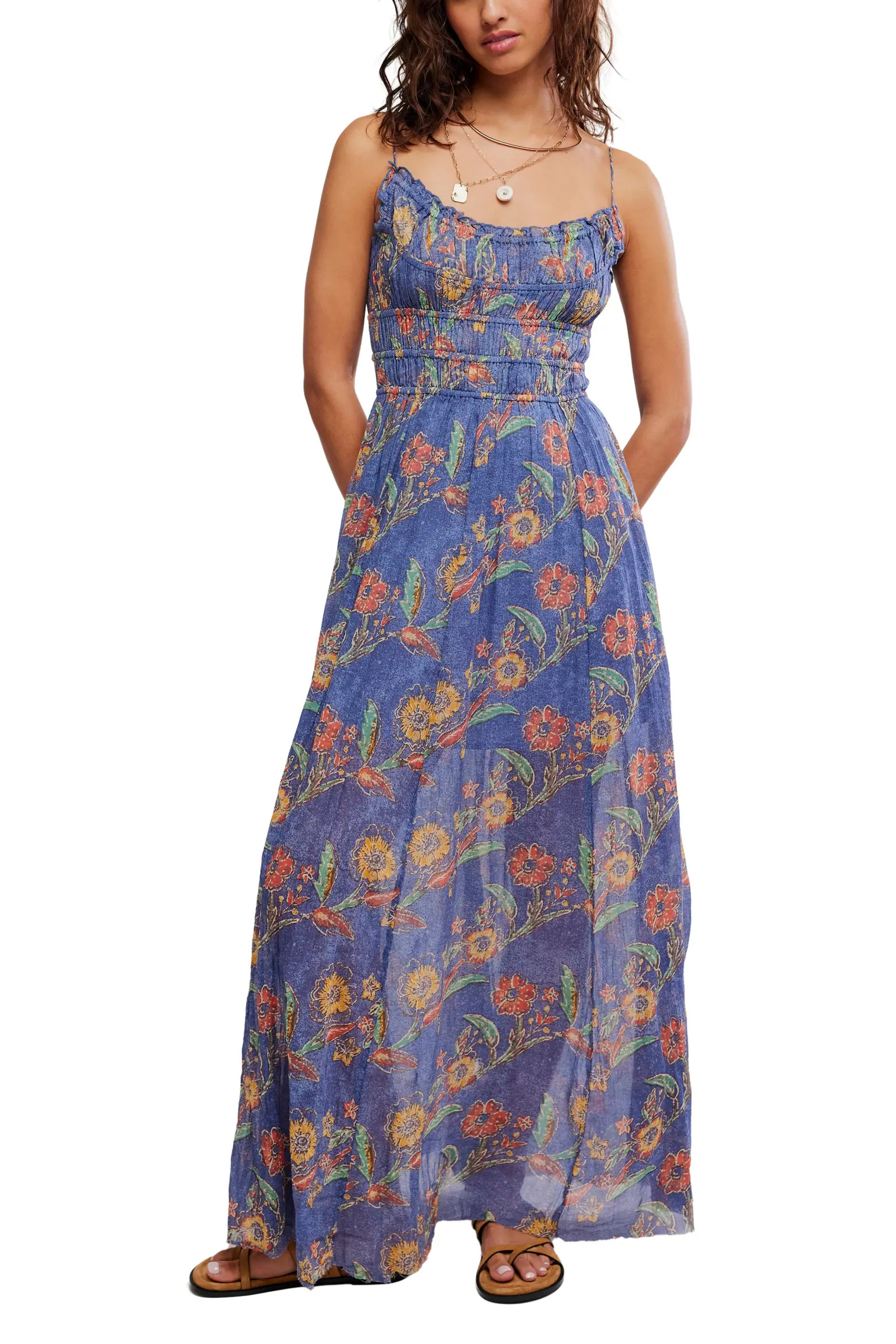 Free People Ciella Floral Cotton Maxi Dress in Midnight Combo at Nordstrom, Size Large | Nordstrom